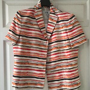 Le Suit Blazer Size 14 Multicolor Striped Short Sleeve Jacket – Red Orange White